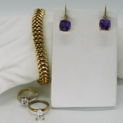 Sale Photo Thumbnail #115: Gold Tone Sterling Rings, Amethyst Earrings