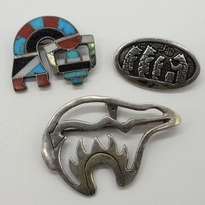 Sale Photo Thumbnail #128: 3 Sterling Southwest Pins, Carolyn Pollack