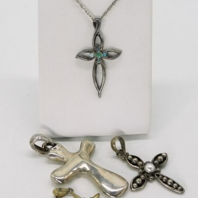 Sale Photo Thumbnail #227: 4 Sterling Cross Pendants & One Chain