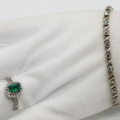 Sale Photo Thumbnail #61: Sterling Ring and Marcasite Bracelet