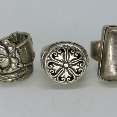 Sale Photo Thumbnail #361: 3 Heavy Sterling Fashion Rings