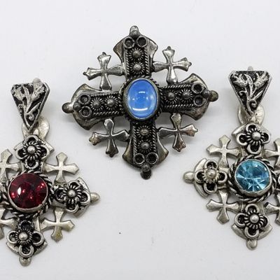 Sale Photo Thumbnail #134: Three 900 Silver Jordan Cross Pendants