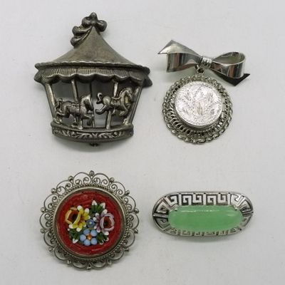 Sale Photo Thumbnail #192: 4 Sterling Vintage Brooches