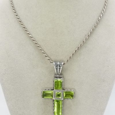 Sale Photo Thumbnail #54: Sterling Silver Peridot Cross Pendant with Chain
