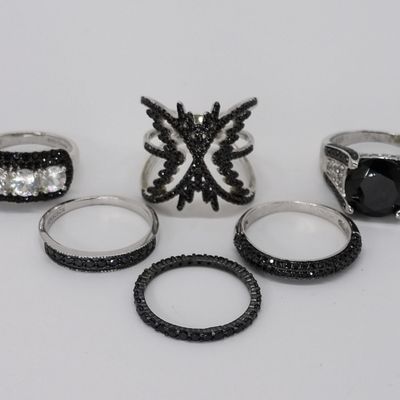 Sale Photo Thumbnail #3: Six Sterling Black Spinel Rings