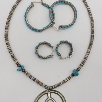 Sale Photo Thumbnail #56: Sterling Turquoise Naja Pendant & Hoop Earring Set
