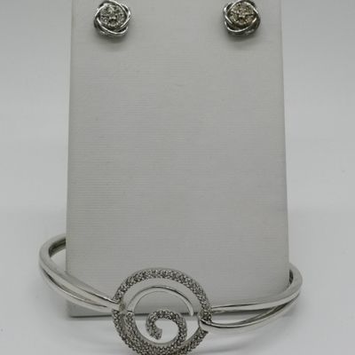 Sale Photo Thumbnail #29: Sterling Moissanite Bracelet & Pierced Earrings