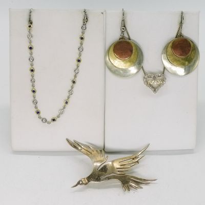 Sale Photo Thumbnail #194: Gold Tone 925 Necklaces, Pin, Earrings