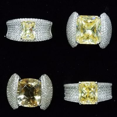 Sale Photo Thumbnail #304: 4 Cocktail Rings, Yellow & White Stones