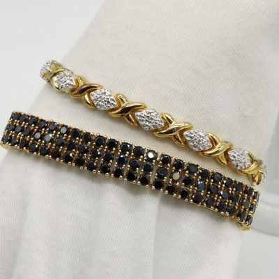 Sale Photo Thumbnail #258: Two Gold-Tone Sterling Bracelets, Black/Clear