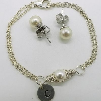 Sale Photo Thumbnail #163: Pearl Bracelet & Earring  Set, in Sterling