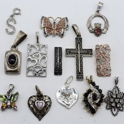 Sale Photo Thumbnail #138: 13 Sterling Silver Pendants