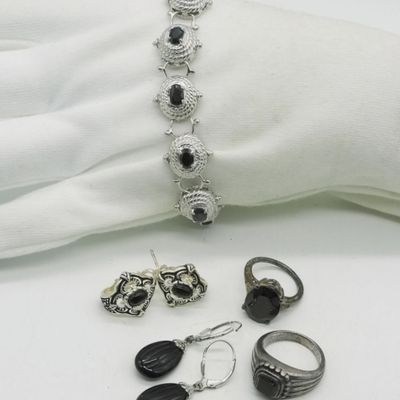 Sale Photo Thumbnail #344: Black Gemstone 925 Rings, Earrings, Bracelet