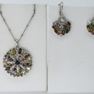 Sale Photo Thumbnail #141: Matching Sterling Multi Stone Necklace & Earrings