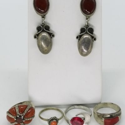 Sale Photo Thumbnail #245: Carnelian, Coral & Faux Ruby 925 Rings