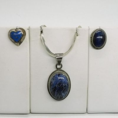 Sale Photo Thumbnail #340: Sodalite 925 Pendant & Lapis Lazuli Earrings