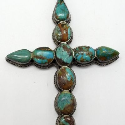 Sale Photo Thumbnail #269: Large Turquoise Cross Pendant - Sterling