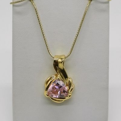 Sale Photo Thumbnail #40: Gold-Tone Sterling Pink CZ Pendant Necklace