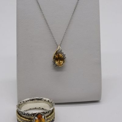 Sale Photo Thumbnail #255: Citrine Gemstone, Sterling & Gold Tone Set