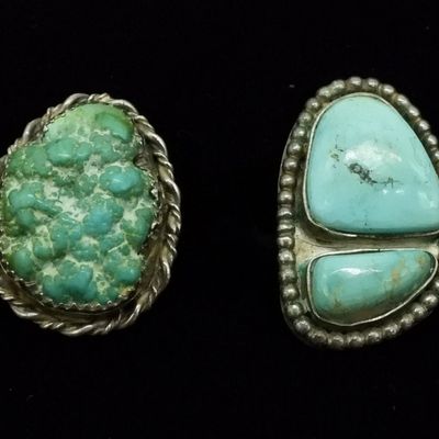 Sale Photo Thumbnail #308: 2 Sterling Silver Turquoise Rings, Sz 5/6.5