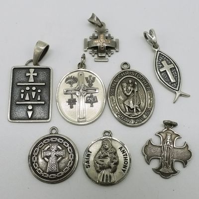 Sale Photo Thumbnail #173: 8 Sterling Religious Pendants