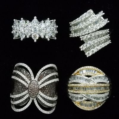 Sale Photo Thumbnail #303: Four Sterling Cocktail Rings
