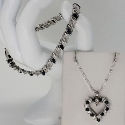 Sale Photo Thumbnail #220: Black & Clear Gemstone 925 Bracelet, Necklace Set