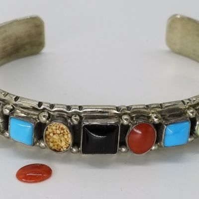 Sale Photo Thumbnail #42: Native American Sterling Gemstone Cuff Bracelet