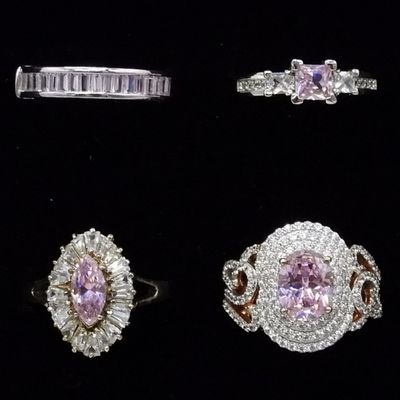 Sale Photo Thumbnail #18: Lot of 4 Sterling Silver Pink CZ Fashion Rings