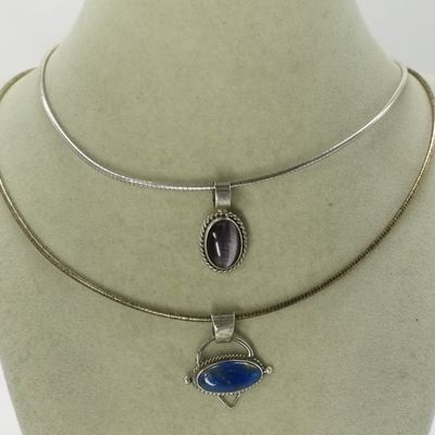 Sale Photo Thumbnail #30: Two Sterling Pendants, Cats Eye & Lapis Lazuli