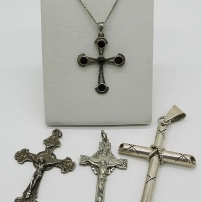 Sale Photo Thumbnail #398: Four Sterling Cross Pendants