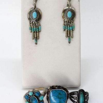 Sale Photo Thumbnail #83: Southwest Turquoise Rings and Earrings - Sterling