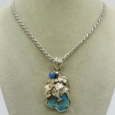 Sale Photo Thumbnail #28: Turquoise Leaf Pendant Sterling Necklace