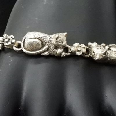 Sale Photo Thumbnail #31: Carol Felley Sterling Cat Charm Bracelet
