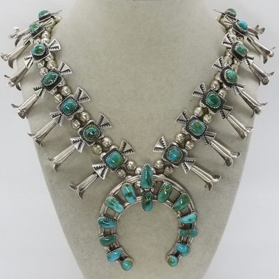Sale Photo Thumbnail #218: Squash Blossom Sterling Turquoise Necklace