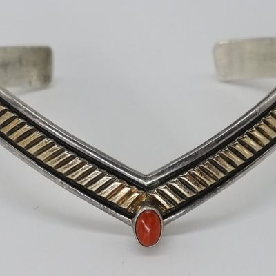 Sale Photo Thumbnail #88: Sterling & 14K Gold Coral Cuff