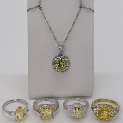Sale Photo Thumbnail #260: Yellow Gemstone Sterling Rings & Necklace