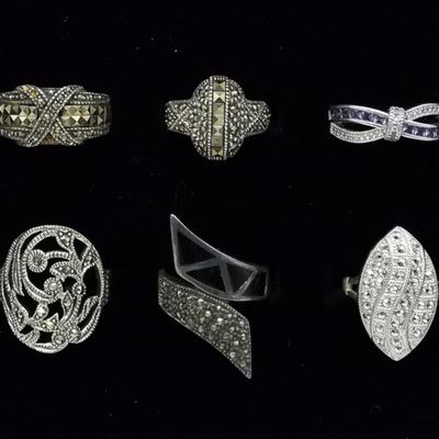 Sale Photo Thumbnail #91: Six Sterling Marcasite Fashion Rings