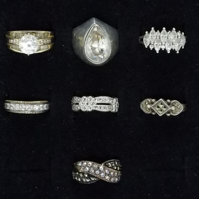 Sale Photo Thumbnail #325: 7 Sterling Simulated Diamond Rings - Taxco
