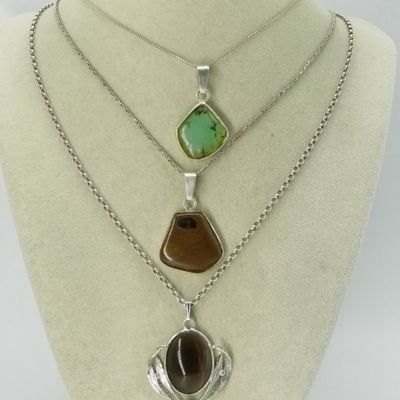 Sale Photo Thumbnail #329: 3 Natural Gemstone Sterling Necklaces
