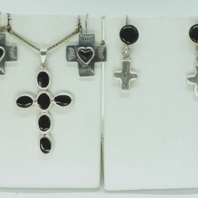 Sale Photo Thumbnail #354: Black Onyx 925 Cross Necklace & Earrings