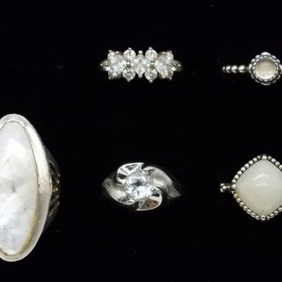 Sale Photo Thumbnail #62: 5 Sterling Rings, Mother of Pearl