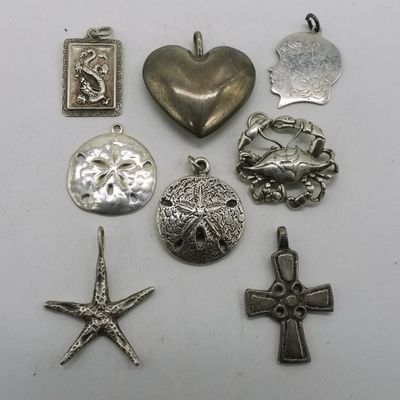 Sale Photo Thumbnail #179: 8 Various Styles Sterling Pendants