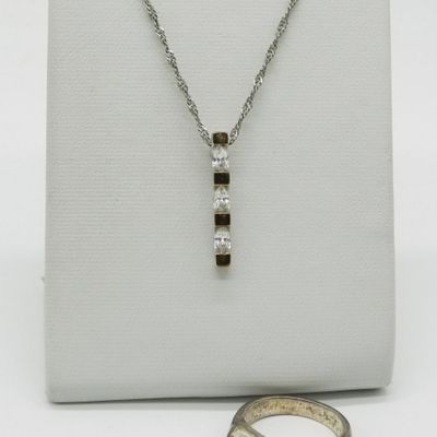 Sale Photo Thumbnail #165: Sterling Clear Stone Necklace & Ring