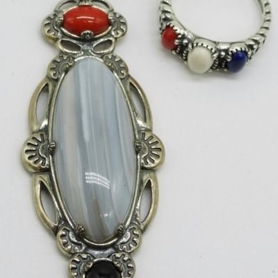 Sale Photo Thumbnail #33: Carolyn Pollack White Agate Pendant & Ring