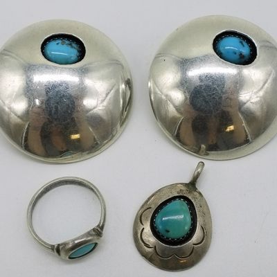 Sale Photo Thumbnail #394: Sterling Turquoise Set, Ring Earrings Pendant