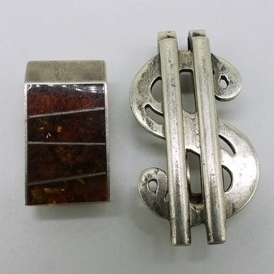 Sale Photo Thumbnail #396: Amber & Taxco Money Clips, Sterling