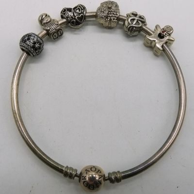 Sale Photo Thumbnail #182: Pandora 925 Bangle Charm Bracelet-7 Charms