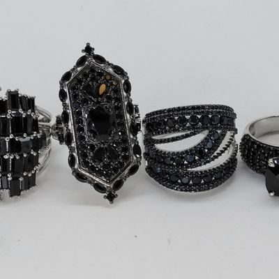 Sale Photo Thumbnail #273: Black Stone Rings, Set of 4 - Sterling