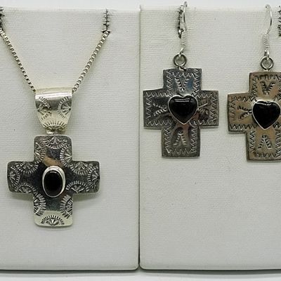 Sale Photo Thumbnail #350: Sterling Black Onyx Cross Set